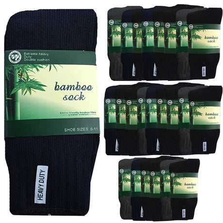 24 Pairs BAMBOO SOCKS Mens Heavy Duty Premium Thick Work Socks Cushion BULK - Black