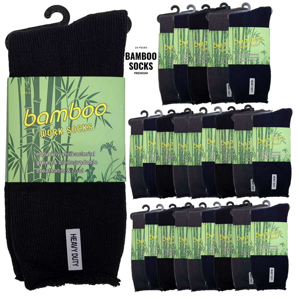 24 Pairs PREMIUM BAMBOO SOCKS Mens Heavy Duty Thick Work Socks Cushion BULK