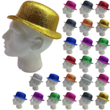 24x GLITTER BOWLER HAT Fancy Party Plastic Costume Cap Fun Dress Up Sparkle BULK