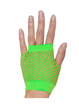 24 Pair Fishnet Gloves Fingerless Wrist Length 70s 80s Costume Party Fluro Green