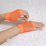 24 Pair Fishnet Gloves Fingerless Wrist Length 70s 80s Costume Party - Orange