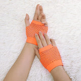 24 Pair Fishnet Gloves Fingerless Wrist Length 70s 80s Costume Party - Orange