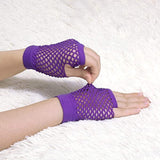 24 Pair Fishnet Gloves Fingerless Wrist Length 70s 80s Costume Party - Purple