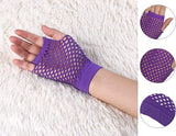 24 Pair Fishnet Gloves Fingerless Wrist Length 70s 80s Costume Party - Purple