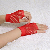 24 Pair Fishnet Gloves Fingerless Wrist Length 70s 80s Costume Party Bulk - Red