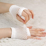 24 Pair Fishnet Gloves Fingerless Wrist Length 70s 80s Costume Party - White