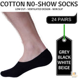 24x NO SHOW COTTON SOCKS Non Slip Heel Grip Low Cut Invisible Footlet Seamless - Black