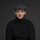 Bailey Mens Lord Windowpane Wool Ivy Flat Cap Hat Made in Italy - Charcoal