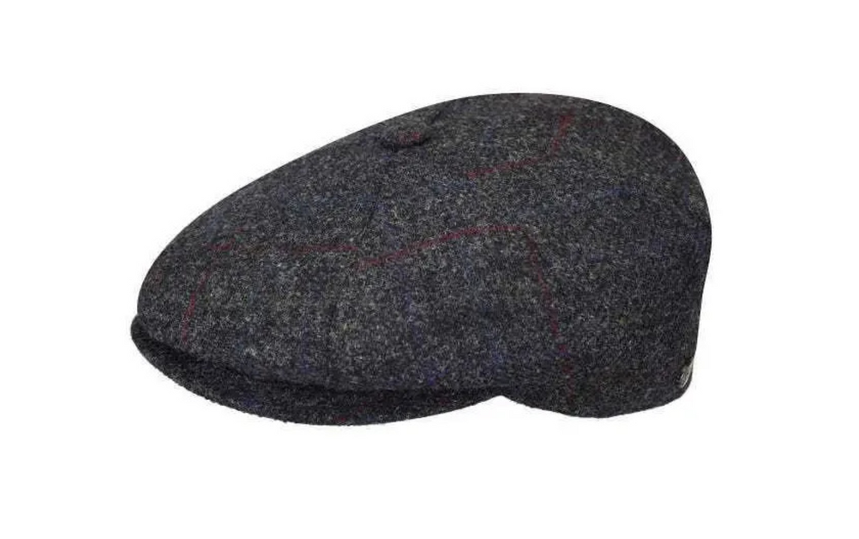 Bailey Mens Galvin Windowpane Plaid Ivy Wool Hat Made In Italy - Charcoal