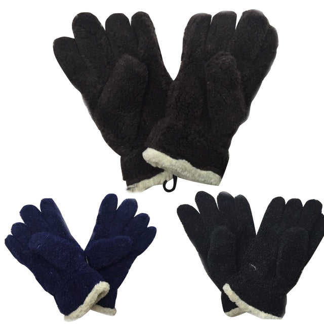 Thick FLEECY Boucle Warm Gloves Winter Knit Fluffy Warm Wrist Length Plush Ski - Black