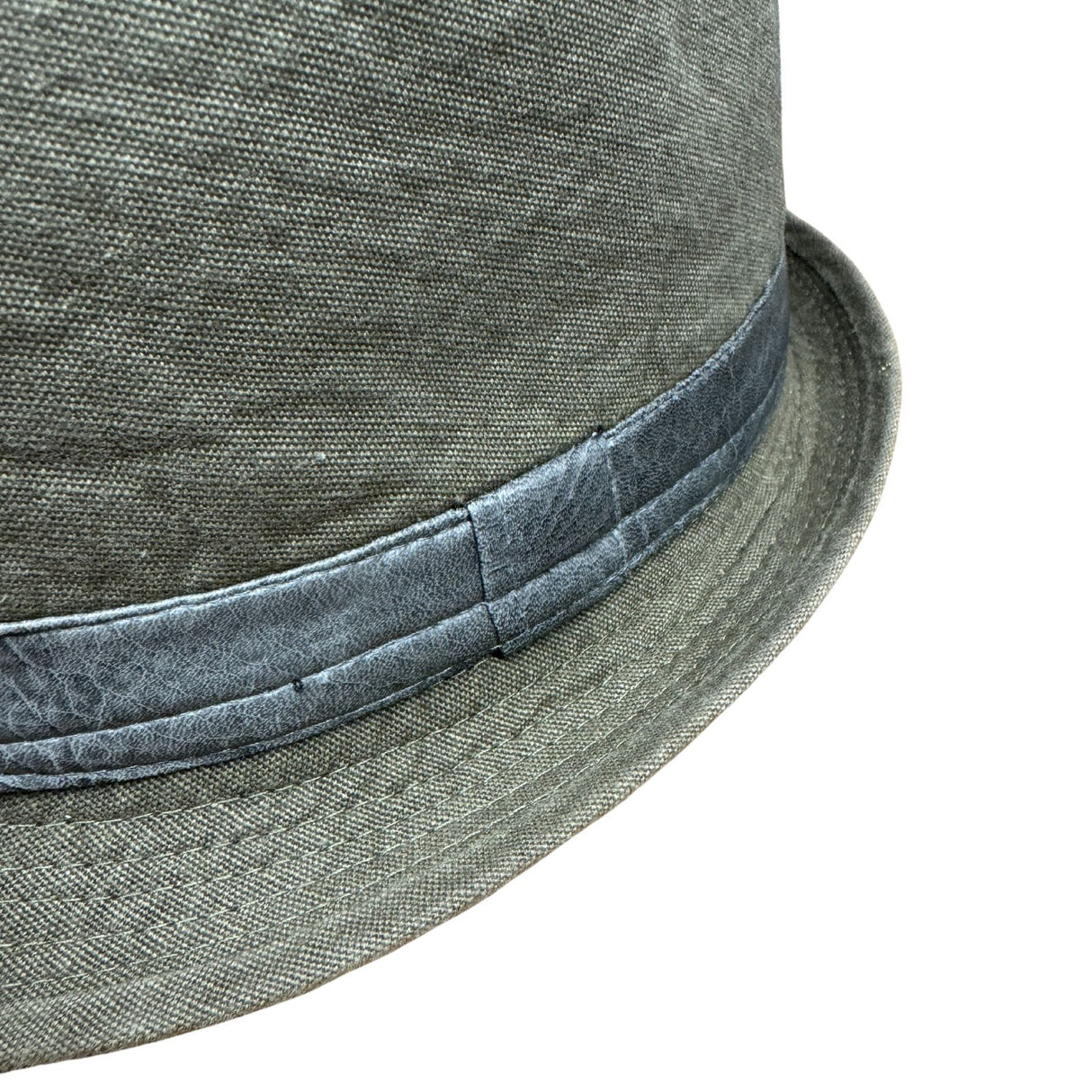 Avenel Washed Canvas Trilby Hat with Leather Look Trim - Khaki