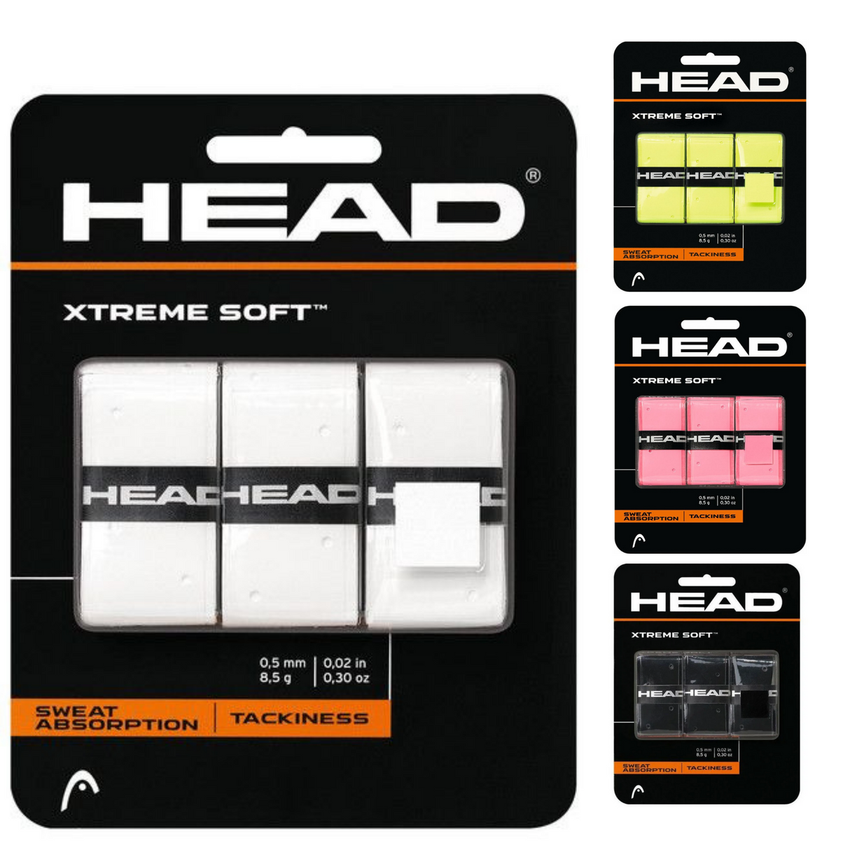 Pack of 3 HEAD XtremeSoft Overgrip Tennis Squash Over Grip Super Tacky Anti-Slip