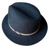 Mens 100% Wool Casual Felt Safari Hat with Two Tone Leather Look Trim in Black