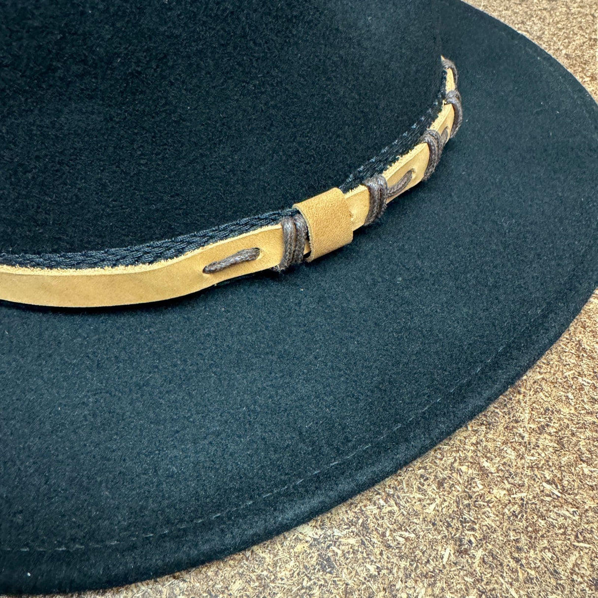 100% Wool Felt Western Cowboy Hat with Leather/Hessian Trim in Black