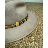 100% Wool Felt Western Cowboy Hat with Leather/Hessian Trim in Khaki