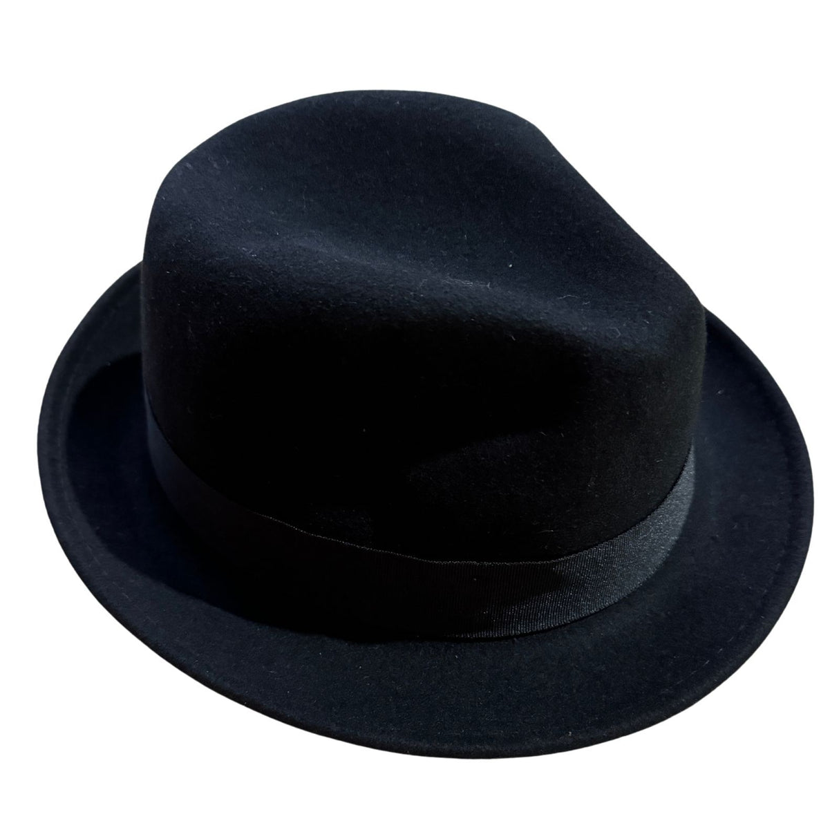 Mens 100% Wool Gangster Felt Hat with Petersham/Feather Trim in Black