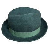 Mens 100% Wool Gangster Felt Hat with Petersham/Feather Trim in Loden Green