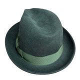 Mens 100% Wool Gangster Felt Hat with Petersham/Feather Trim in Loden Green