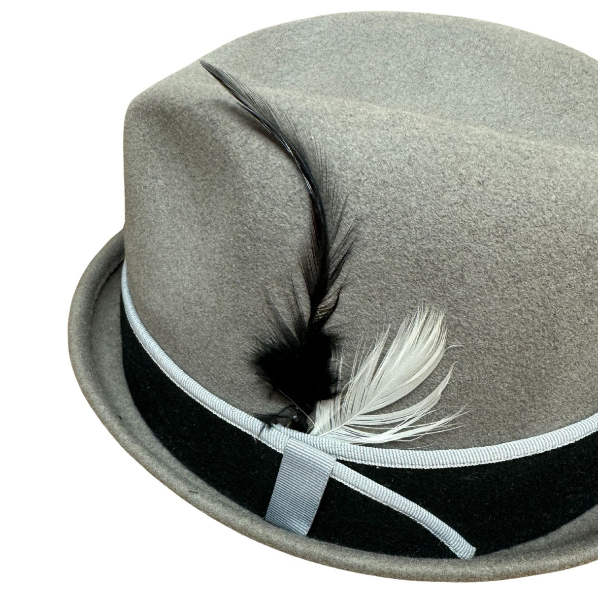 100% Wool Mens Stingy Gutter Brim Felt Hat with Petersham Trim in Grey M