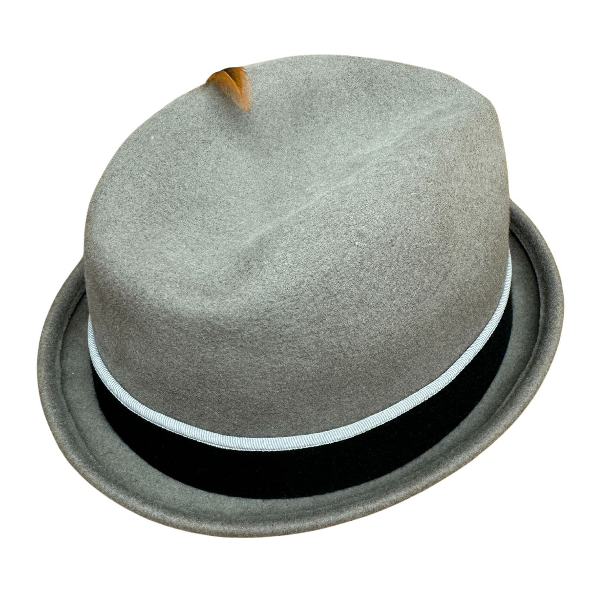 100% Wool Mens Stingy Gutter Brim Felt Hat with Petersham Trim in Grey M