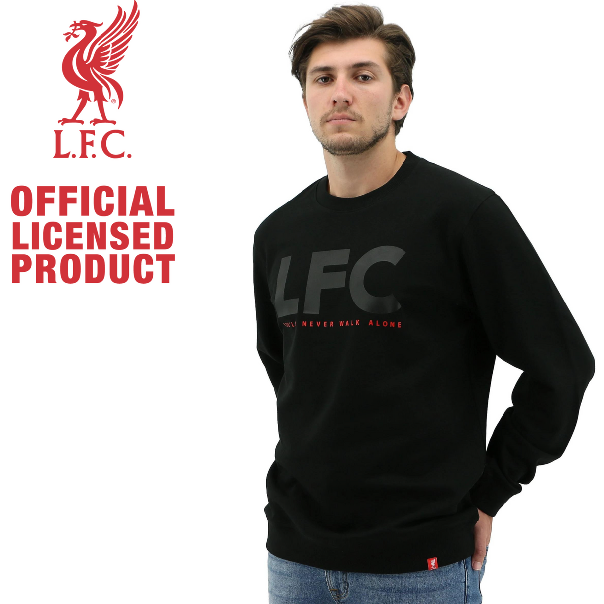 Liverpool FC Mens Crew Jumper Sweatshirt Winter Warm Soccer Football LFC - Black