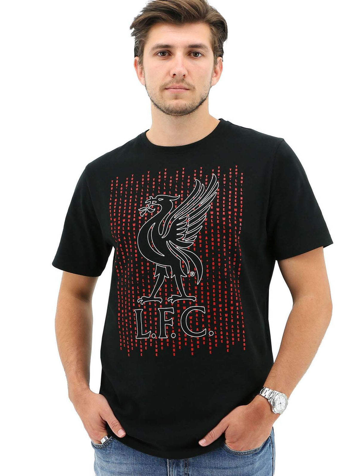 Liverpool FC Mens Crew T Shirt Tee Top Soccer Football - Black Liverbird