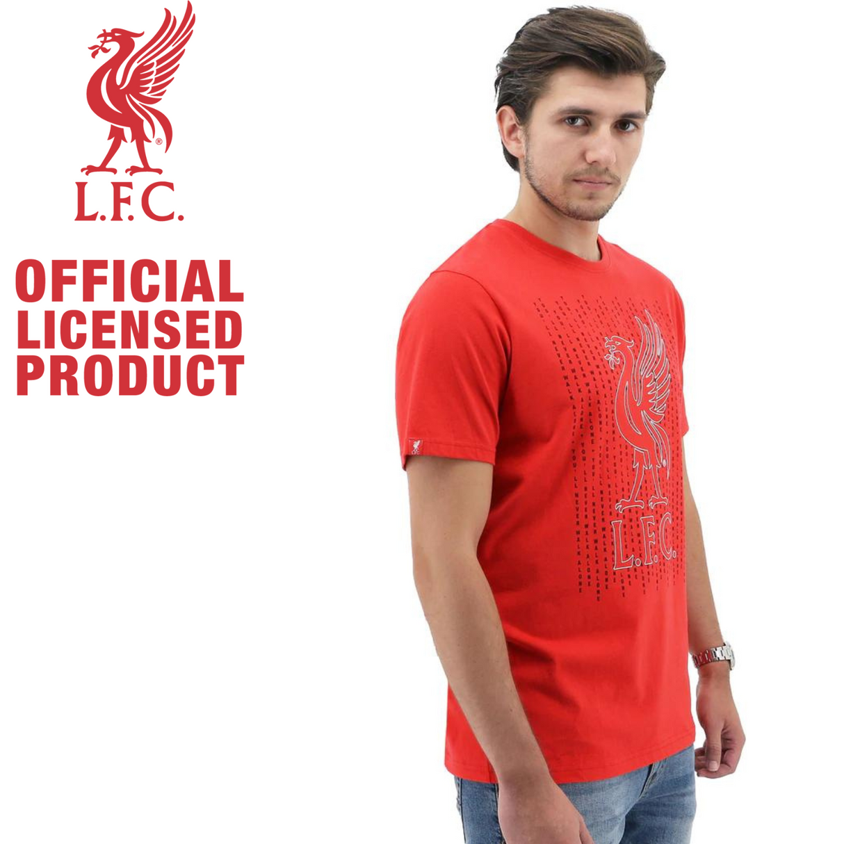 Liverpool FC Mens Crew T Shirt Tee Top Soccer Football - Red Liverbird