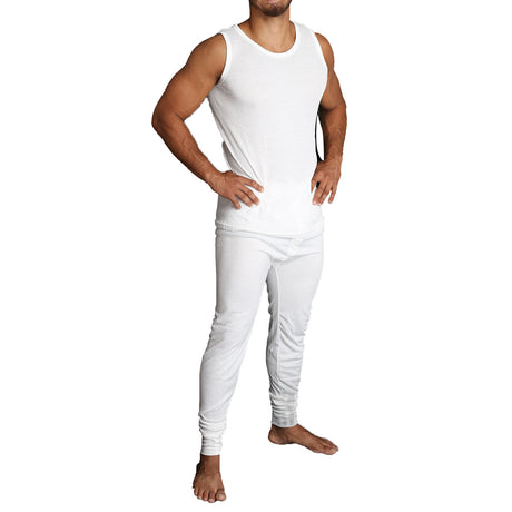 2pcs Set Mens Merino Wool Blend Thermal Singlet Top & Pants Underwear Thermals - Beige