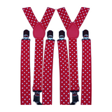 2x Mens Suspenders Braces Adjustable Strong Clip On Elastic Formal Wedding Slim - Red with White Polka Dot