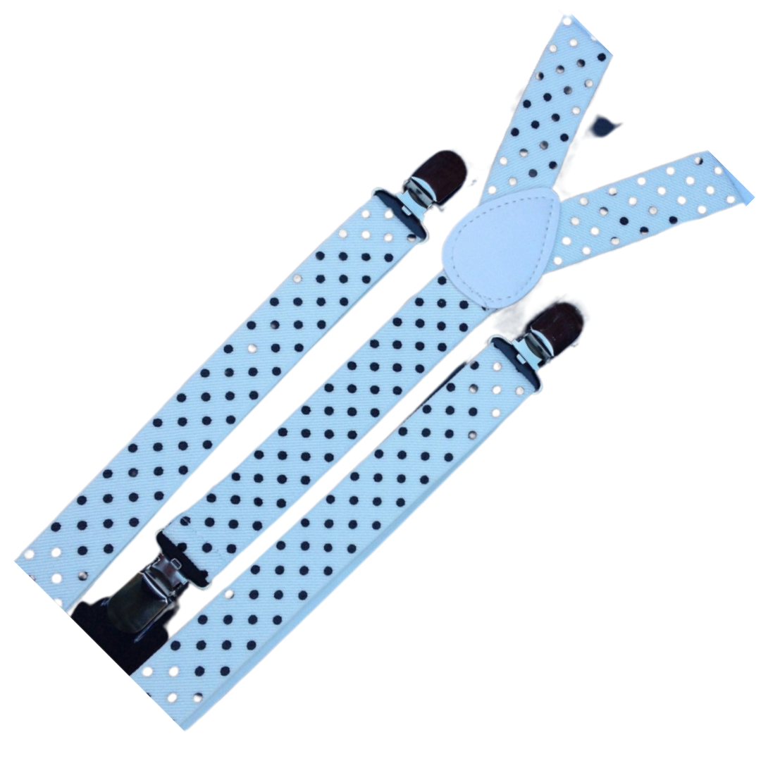 2x Mens Suspenders Braces Adjustable Strong Clip On Elastic Formal Wedding Slim - White with Black Polka Dot