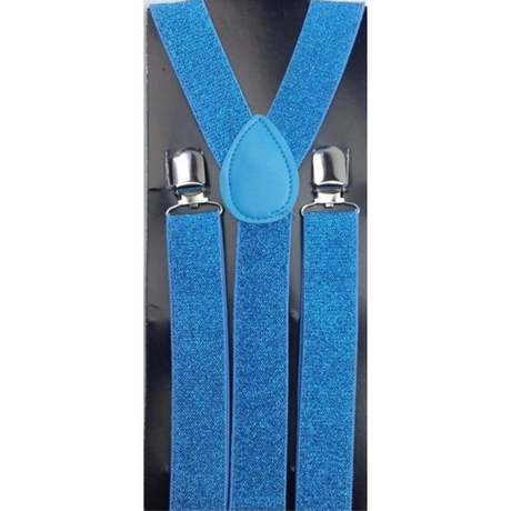 2x Mens Suspenders Braces Adjustable Strong Clip On Elastic Formal Wedding Slim - Sky Blue (Glitter)