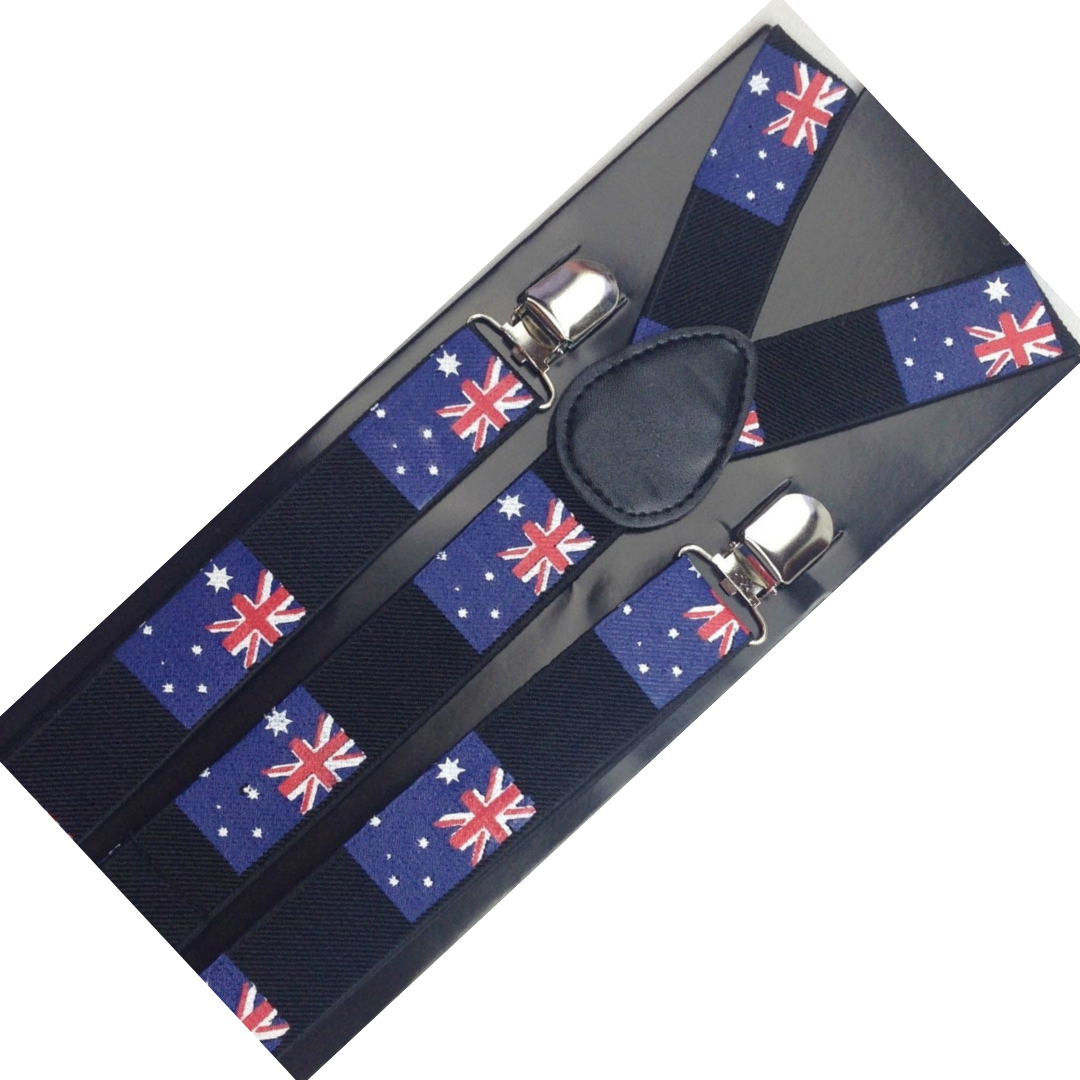 2x Mens Suspenders Braces Adjustable Strong Clip On Elastic Formal Wedding Slim - Australia Flag