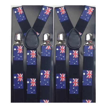 2x Mens Suspenders Braces Adjustable Strong Clip On Elastic Formal Wedding Slim - Australia Flag