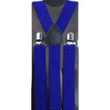 2x Mens Suspenders Braces Adjustable Strong Clip On Elastic Formal Wedding Slim - Blue (Glitter)