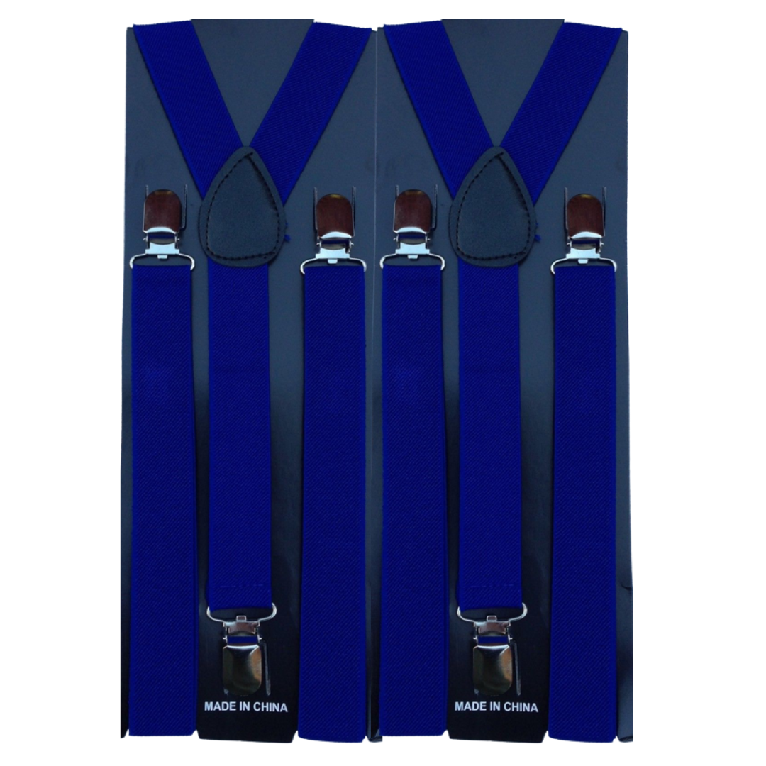 2x Mens Suspenders Braces Adjustable Strong Clip On Elastic Formal Wedding Slim - Blue