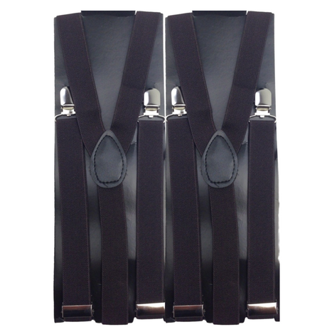 2x Mens Suspenders Braces Adjustable Strong Clip On Elastic Formal Wedding Slim - Brown