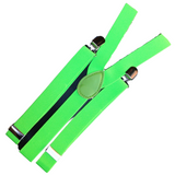 2x Mens Suspenders Braces Adjustable Strong Clip On Elastic Formal Wedding Slim - Fluro Green