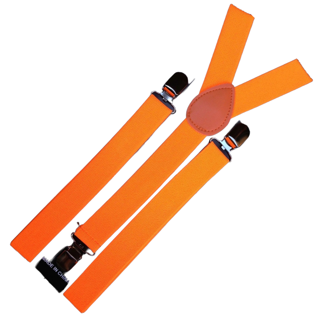 2x Mens Suspenders Braces Adjustable Strong Clip On Elastic Formal Wedding Slim - Fluro Orange