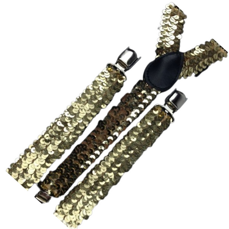 2x Mens Suspenders Braces Adjustable Strong Clip On Elastic Formal Wedding Slim - Gold (Sequin)