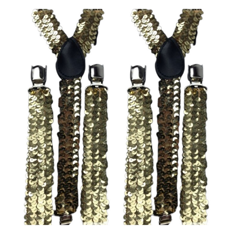 2x Mens Suspenders Braces Adjustable Strong Clip On Elastic Formal Wedding Slim - Gold (Sequin)