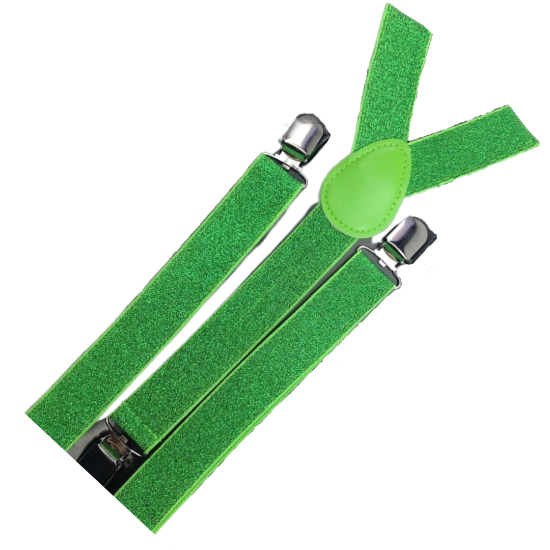 2x Mens Suspenders Braces Adjustable Strong Clip On Elastic Formal Wedding Slim - Green (Glitter)