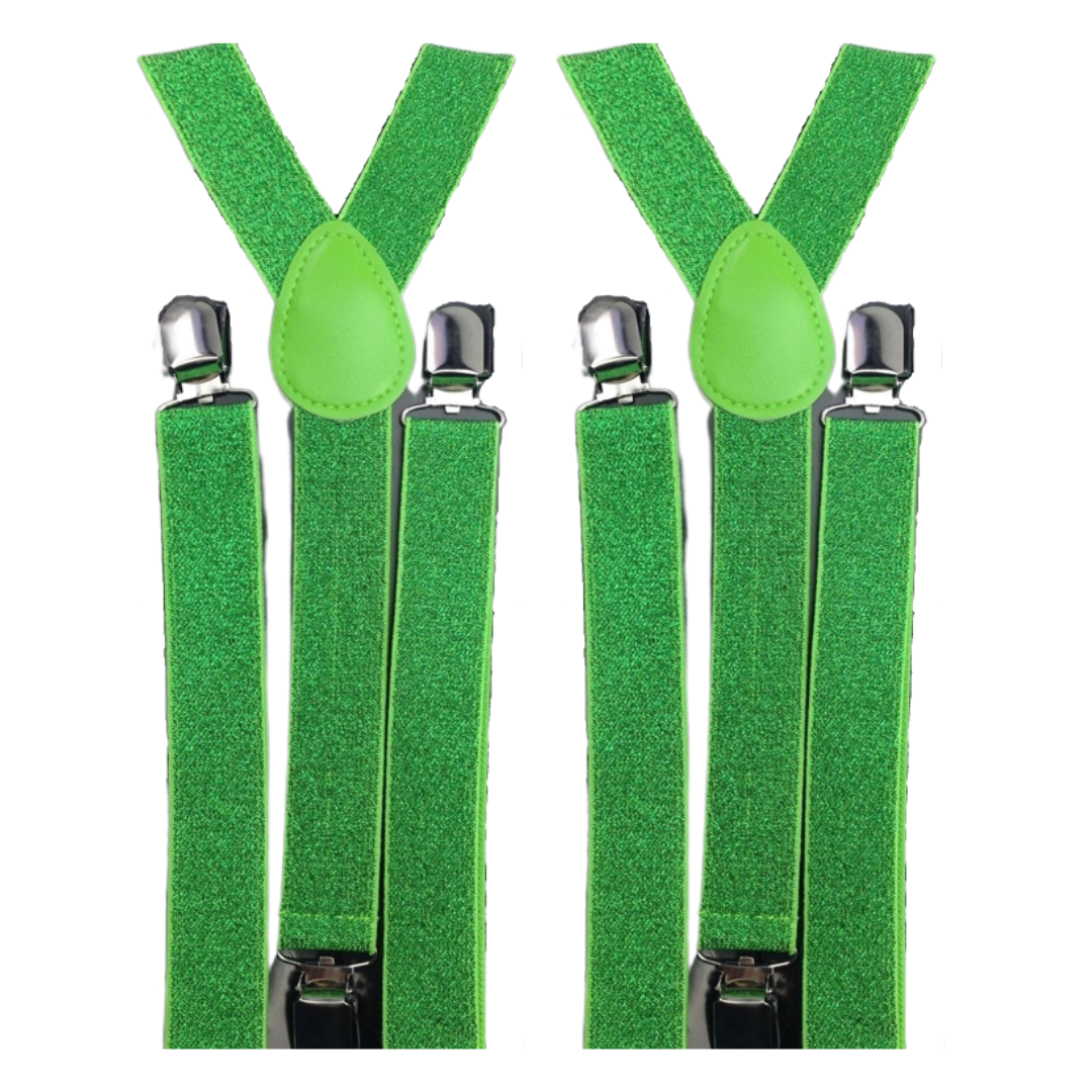 2x Mens Suspenders Braces Adjustable Strong Clip On Elastic Formal Wedding Slim - Green (Glitter)