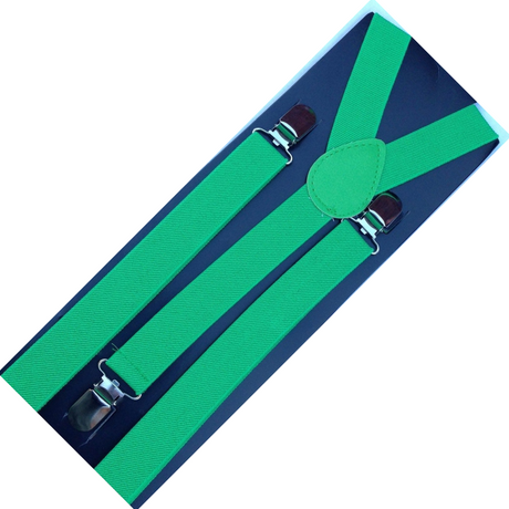 2x Mens Suspenders Braces Adjustable Strong Clip On Elastic Formal Wedding Slim - Green