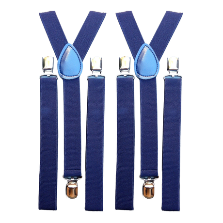 2x Mens Suspenders Braces Adjustable Strong Clip On Elastic Formal Wedding Slim - Navy