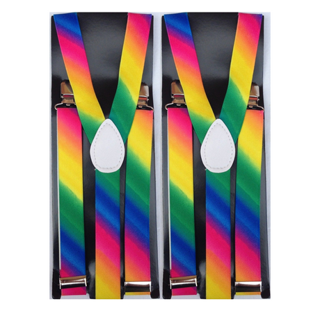 2x Mens Suspenders Braces Adjustable Strong Clip On Elastic Formal Wedding Slim - Rainbow