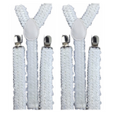 2x Mens Suspenders Braces Adjustable Strong Clip On Elastic Formal Wedding Slim - White (Sequin)