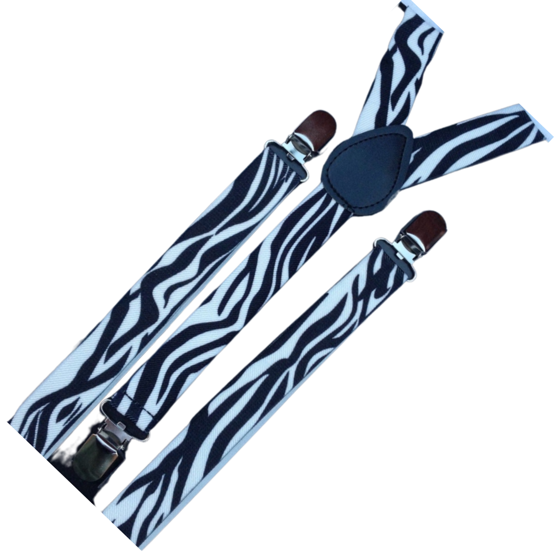 2x Mens Suspenders Braces Adjustable Strong Clip On Elastic Formal Wedding Slim - Zebra