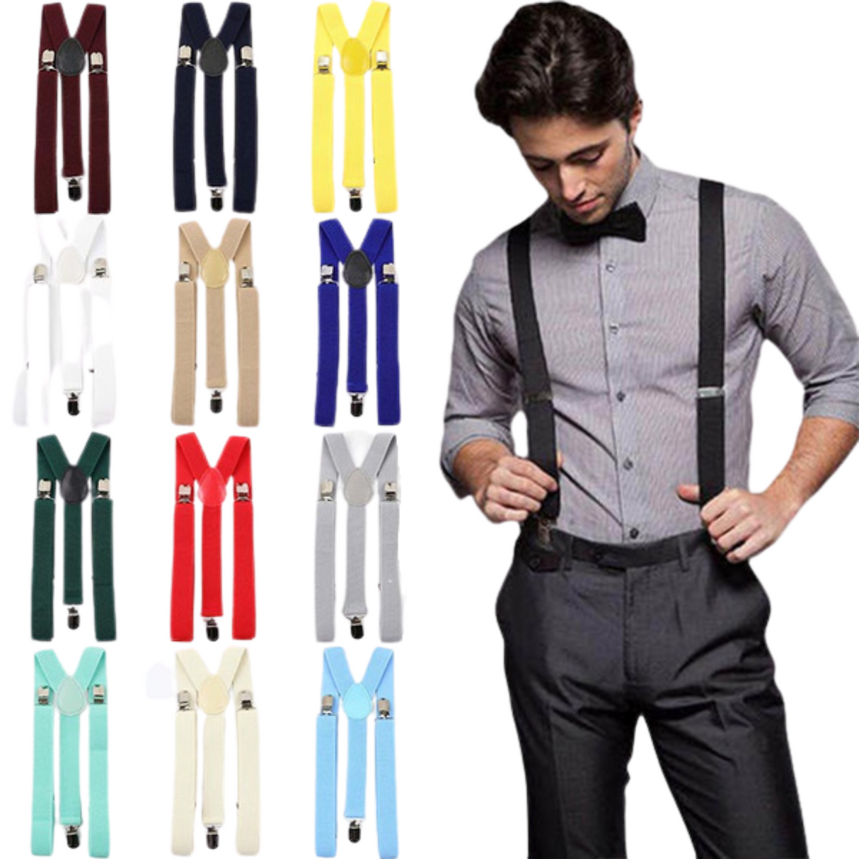 2x Mens Suspenders Braces Adjustable Strong Clip On Elastic Formal Wedding Slim - Gold (Glitter)