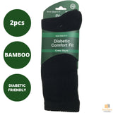 2 Pairs DIABETIC BAMBOO Socks Work Socks Medical Loose Top Crew Cushion BLACK