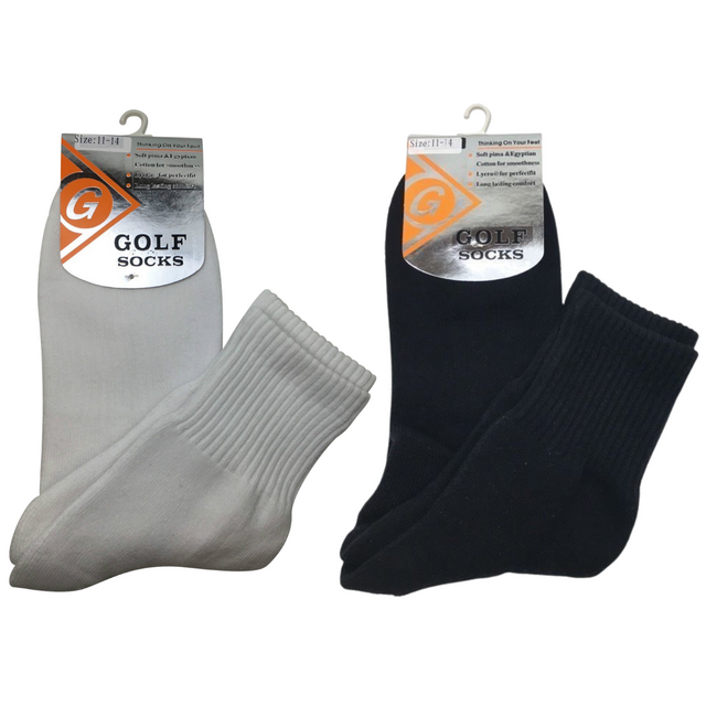 2 Pairs GOLF SOCKS Crew Quarter Plain Sock Sports Cotton Casual Cushion Foot